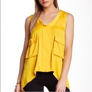 BCBGMAXAZRIA Tiiu Sharkbite Yellow Tank Silk Top